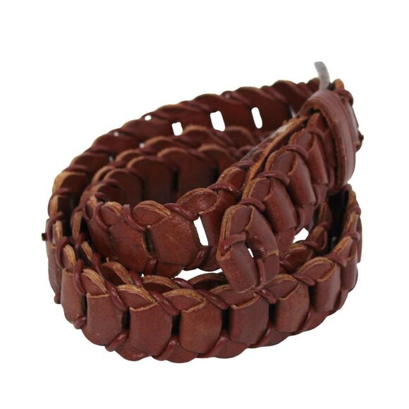 BRAIDED BROWN GENUINE LEATHER 1"Wd DRESS CASUAL WOMEN'S BELT Sz M (20M - Picture 5 of 11